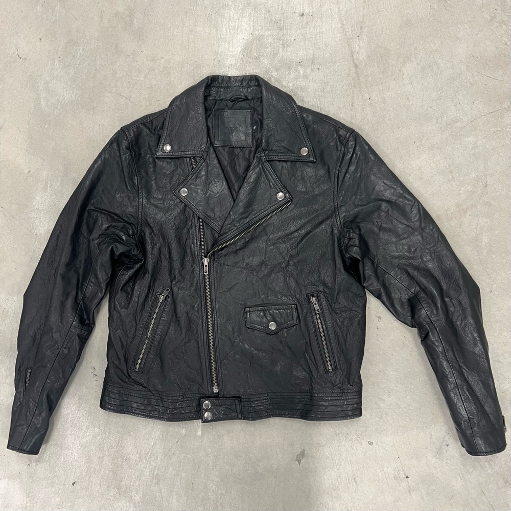 ASOS Black Leather Motorcycle Jacket with Asymmetrical Zipper